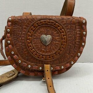 Artisian Handcrafted Ecuadorian Leather Embroided Crossbody Bag